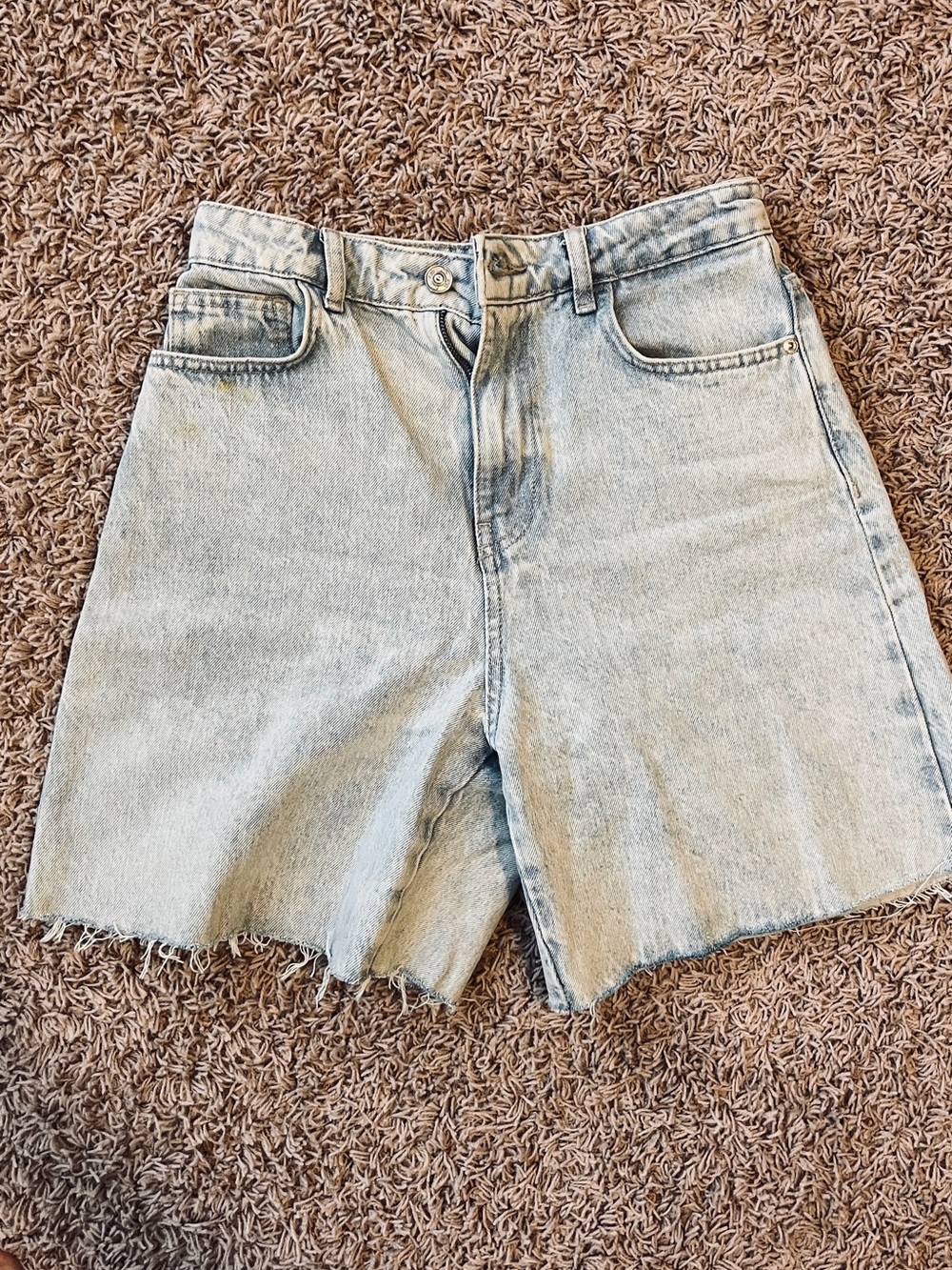 Zara Light Blue High-Rise Raw Hem Denim Shorts